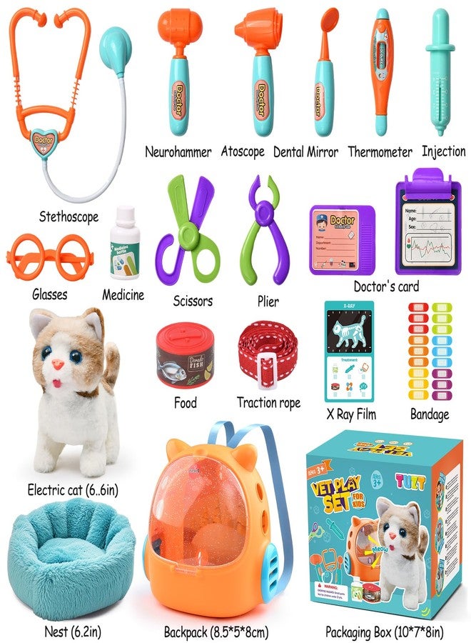 TUZT 17PCS Interactive Cat Toys for Kids, Toys for 3 4 5 6 7 8 Year Old Girls Kids Boys, Walking & Meowing Cat Toy with Sound, Veterinarian Playset for Toddlers, Idea Birthday Gifts for Little Girls - Image 2